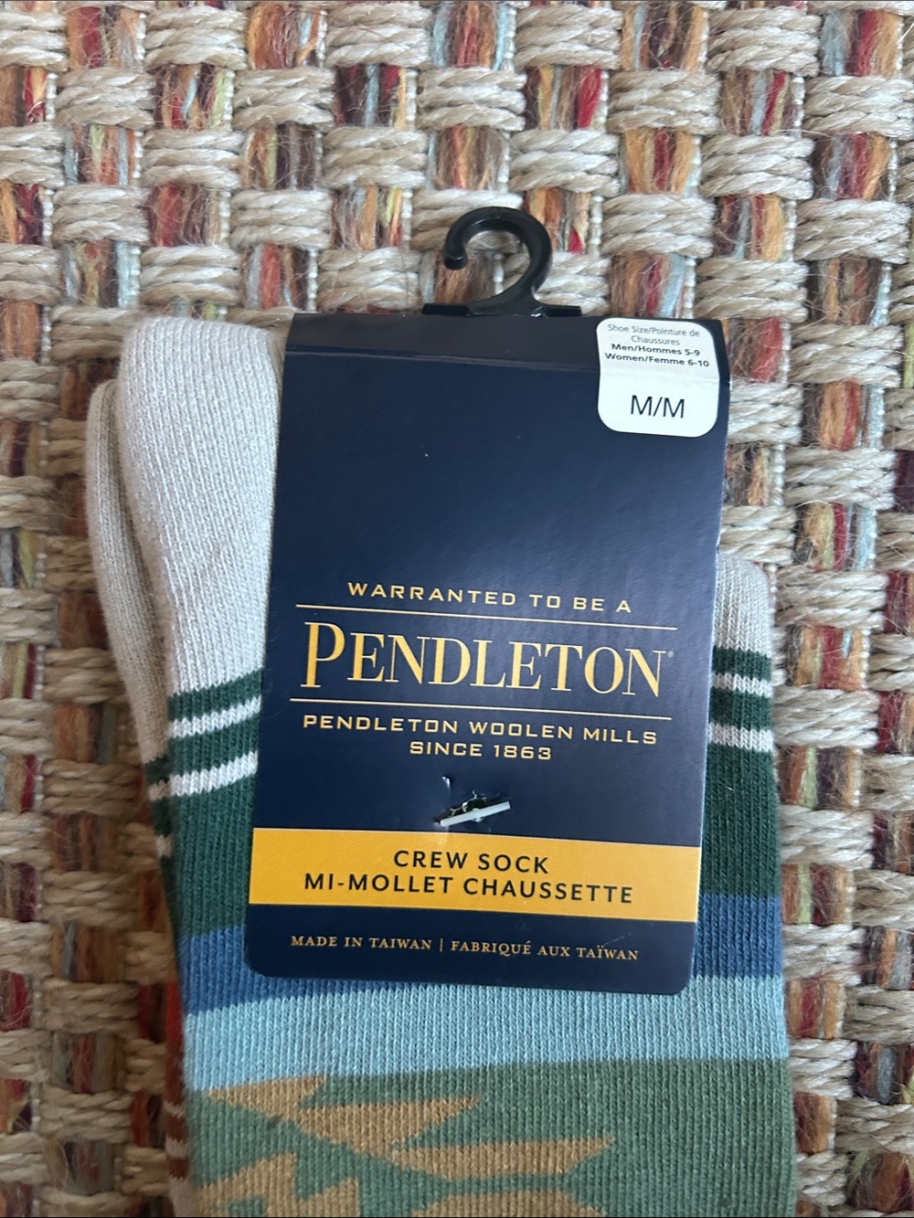 Pendleton Striped Crew Socks in Green, Blue, and Cream - Picture 2 of 4